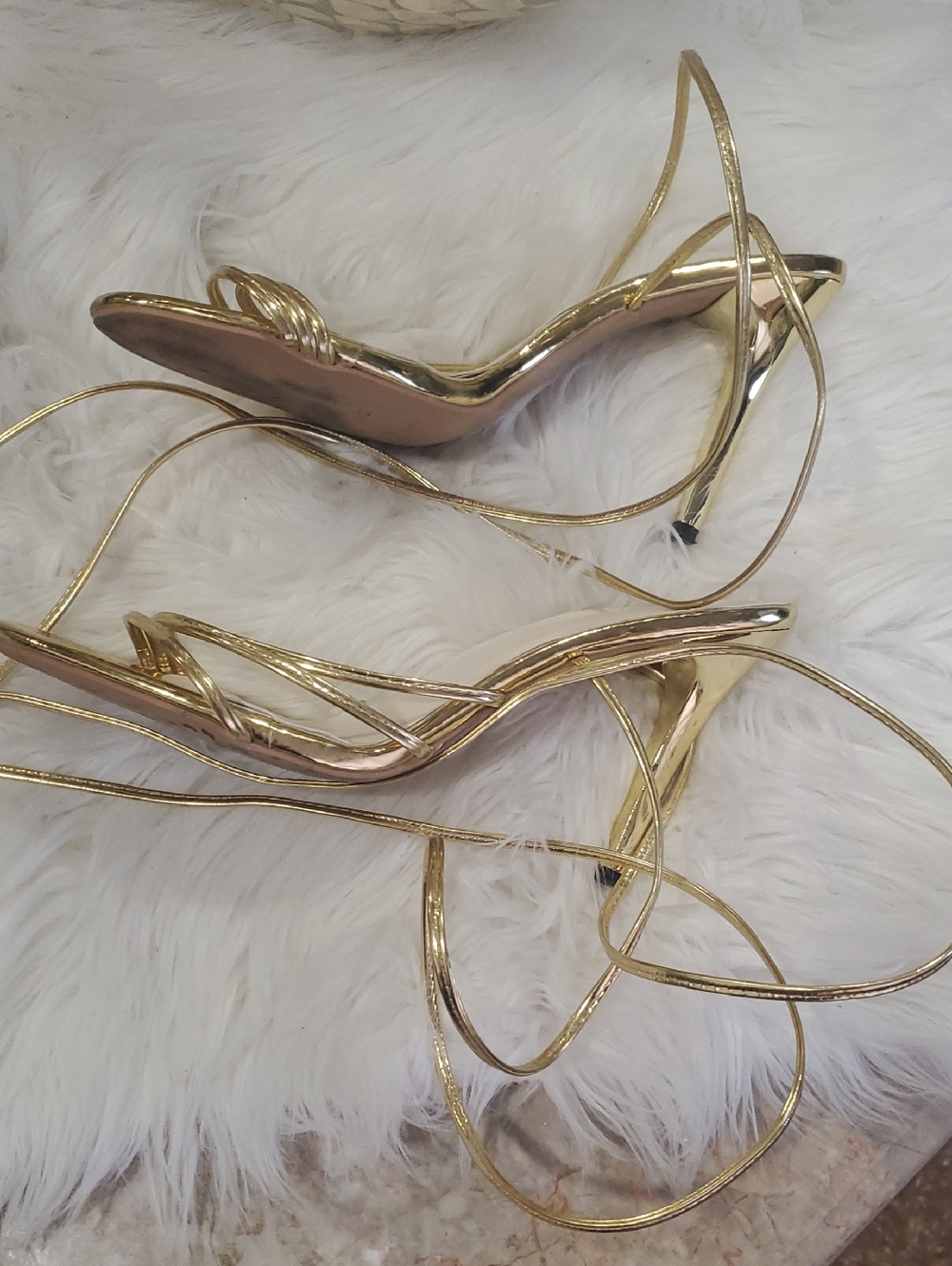Gold Lace-Up Stiletto Heels for Women